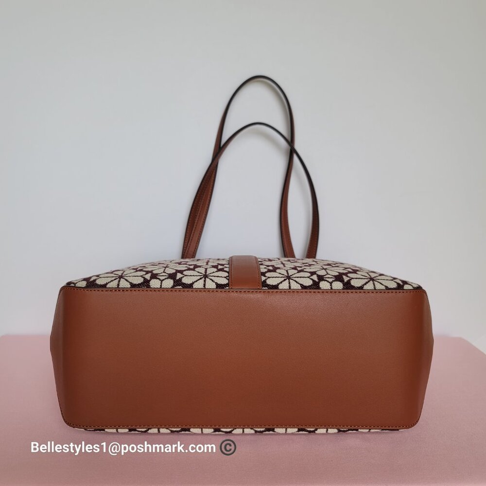 KATE SPADE Spade-Flower Jacquard and Leather Medium Open Tote- Burgundy Multi⭐ - Picture 10 of 16